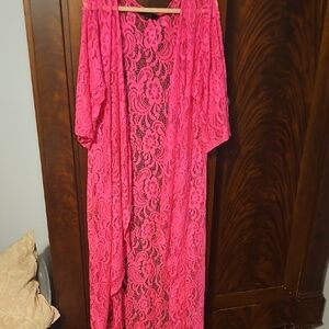 L&B Hot Pink Lace Kimono - Size Medium
